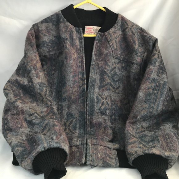 Other - Vintage Saddle King Western Blanket Aztek Mexican Trucker Jacket Mens Size XL